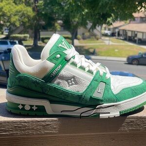 Louis Vuitton Men's Green and White Sneakers